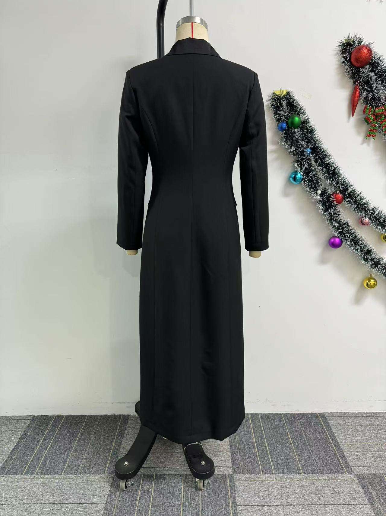 Elegant Black Double-Breasted Long Coat image 4