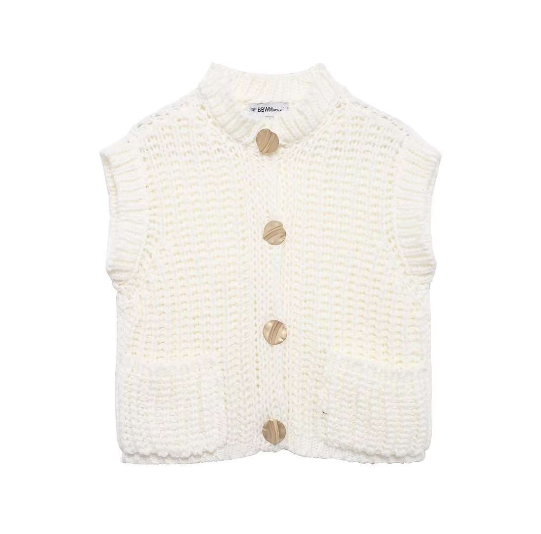 Knitted Sleeveless Cardigan Sweater image 5