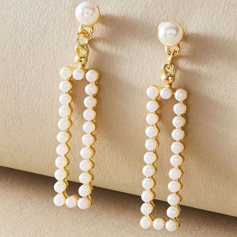 Pearl Rectangle Drop Earrings image 3