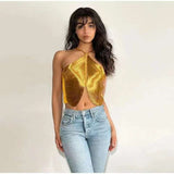 Metallic Halter Crop Top - M, Gold image