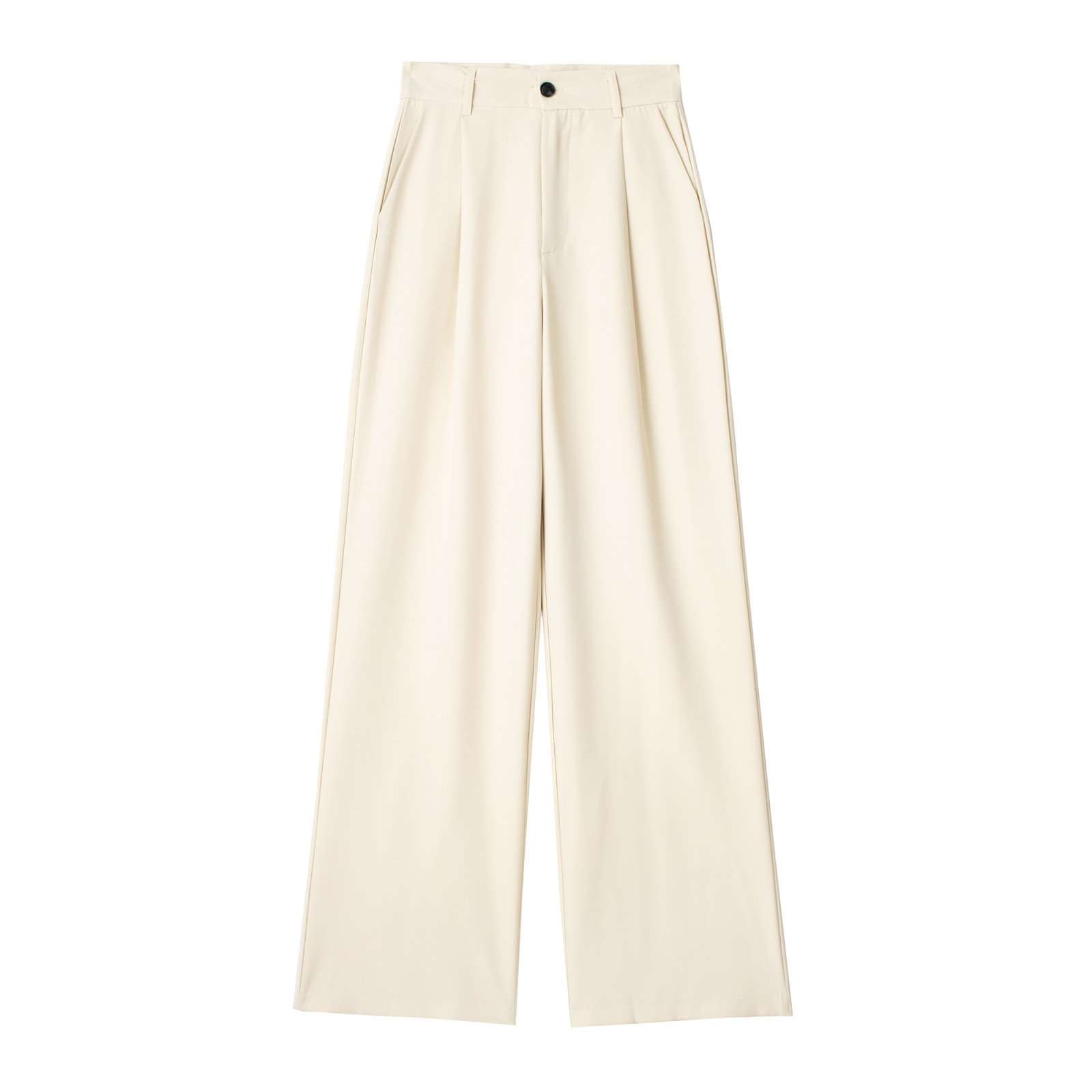 Casual Zipper High Waist Striped Trouser - L, Cream Beige image