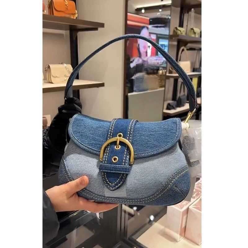 Stylish Denim-Accent Shoulder Bag image 0