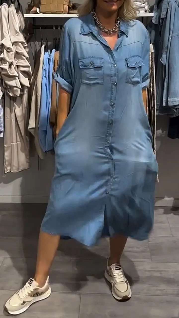 Button-Down Shirt Dress - S, Light Blue image