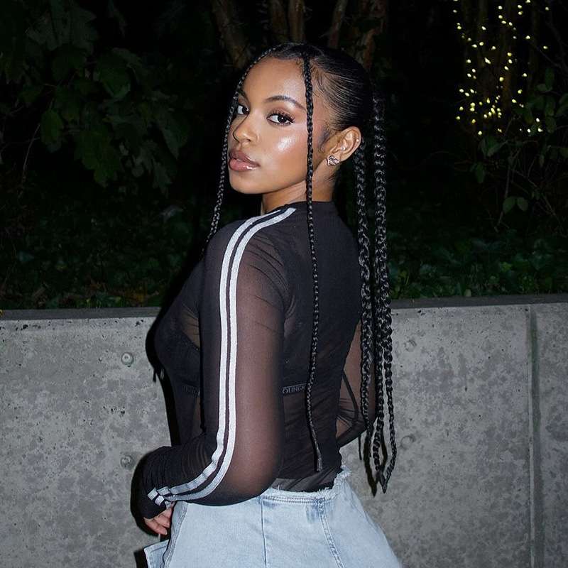 Mesh Patchwork O-Neck White Stripe Skinny Top image 1