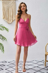 Spaghetti Strap Dress with Ruffle Hem - M, Rose image