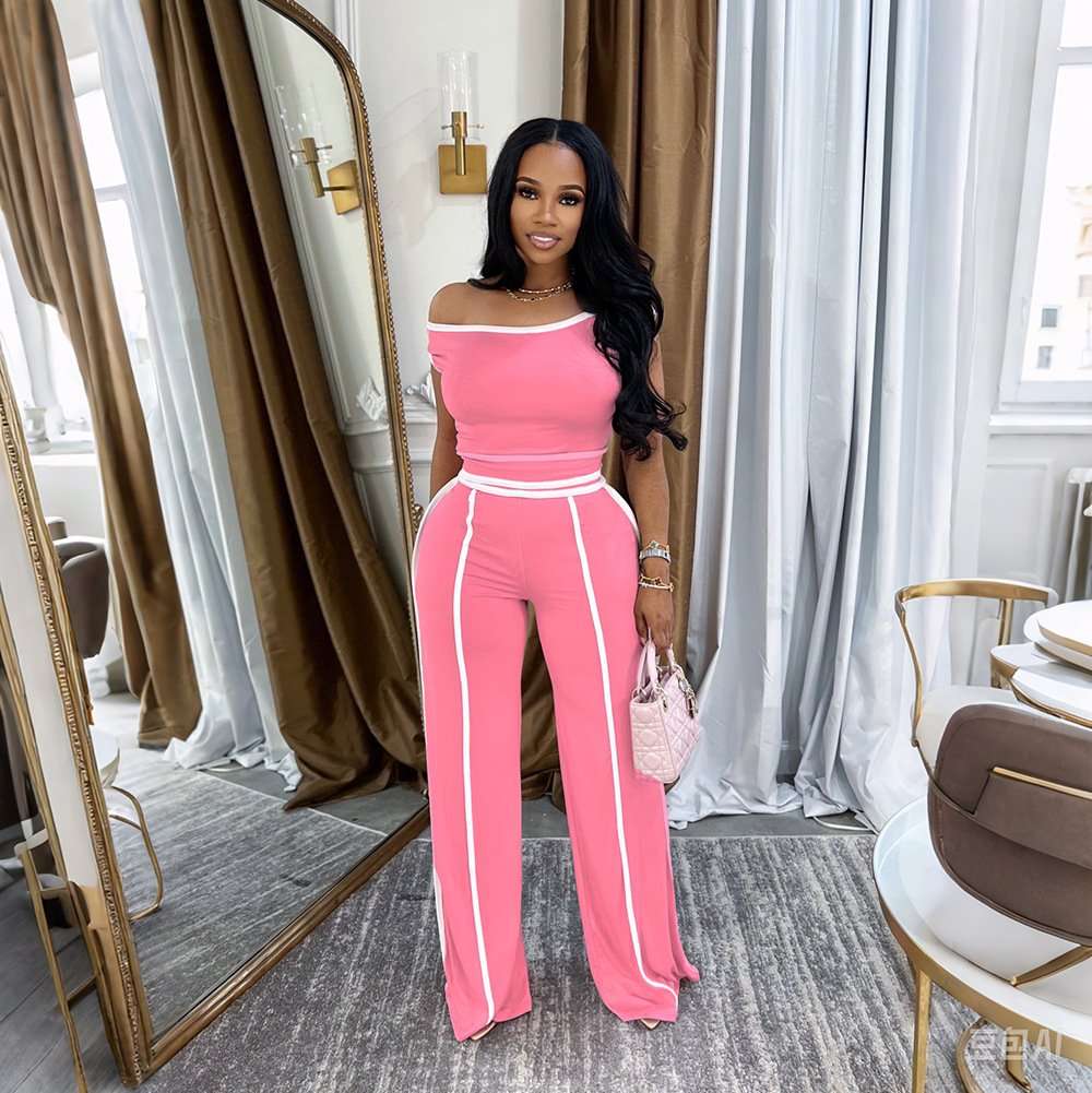 Off-Shoulder Lounge Set with Contrast image 3