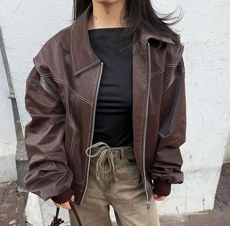 Long Sleeve Turn-down Collar Zip Front Coat image 6