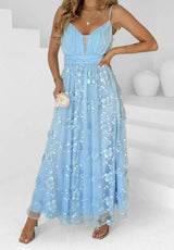 Floral Embroidered Maxi Dress - L, Blue image