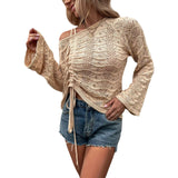 Casual Knitted Long Sleeve Hollow Out Sweater image 3