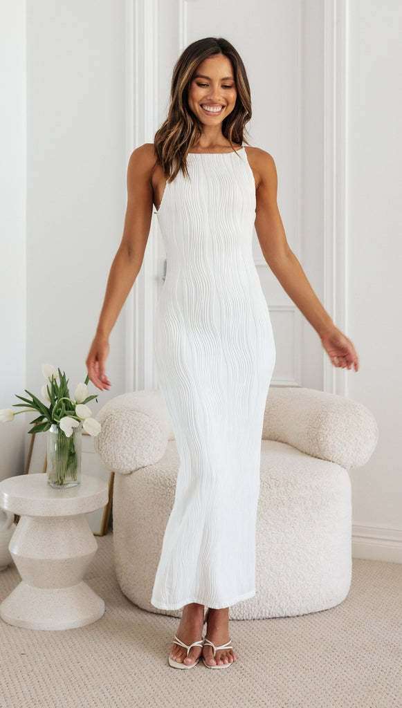 Textured Midi Dress - M, White image