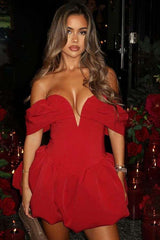 Bold Off-Shoulder Sweetheart Mini Dress - L, Red image