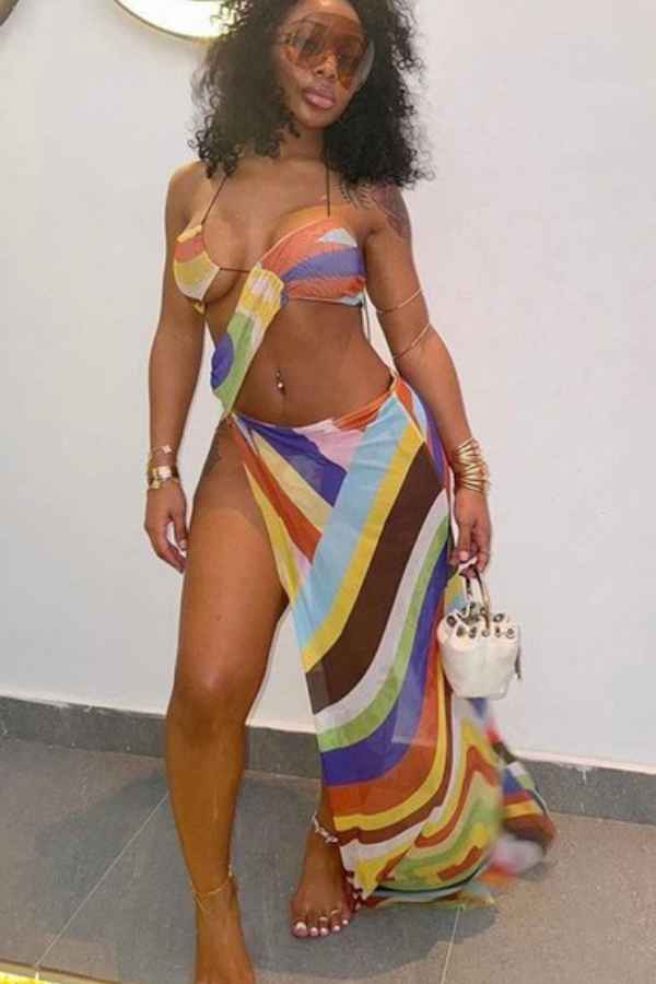Sexy Multicolor Mesh Asymmetric Bikini Cover Up Dress image 4