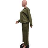Casual Army Green Hooded Long Sleeve  Pull-On Two Piece Sets image 5