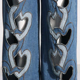 High Waist Heart Connectivity Hollow Out Denim image 3