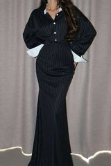 Pinstripe Two-Piece Set with Oversized Shirt and Fitted Skirt image 0