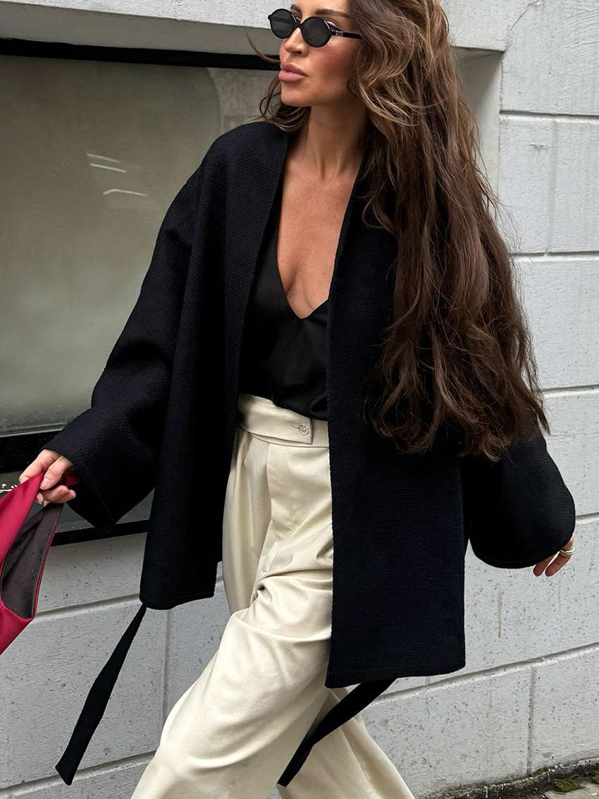 Oversized Textured Kimono-Style Jacket image 1