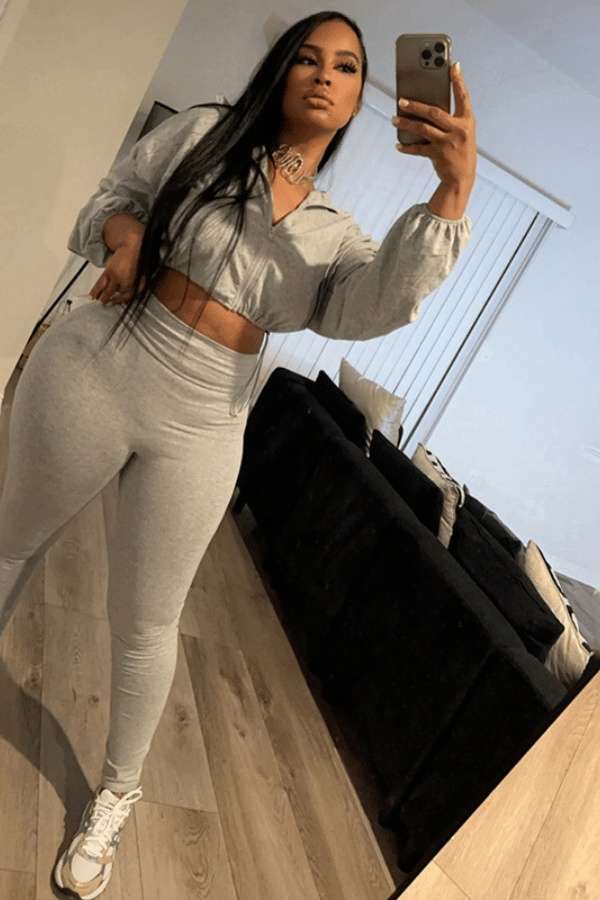 LuxeFit Athleisure Top and Pants Set - M, Grey image