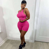 Sleeveless Ribbed Shorts Set - S, Rose image