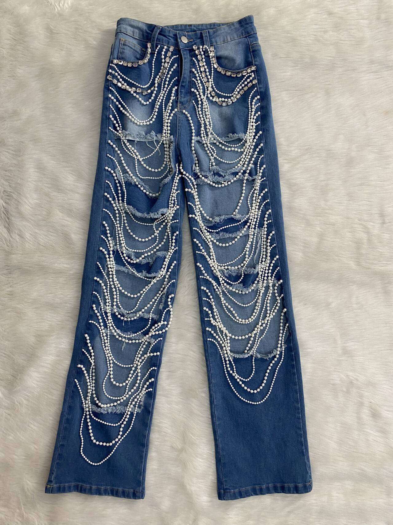 Embellished Wide-Leg Ripped Jeans image 3