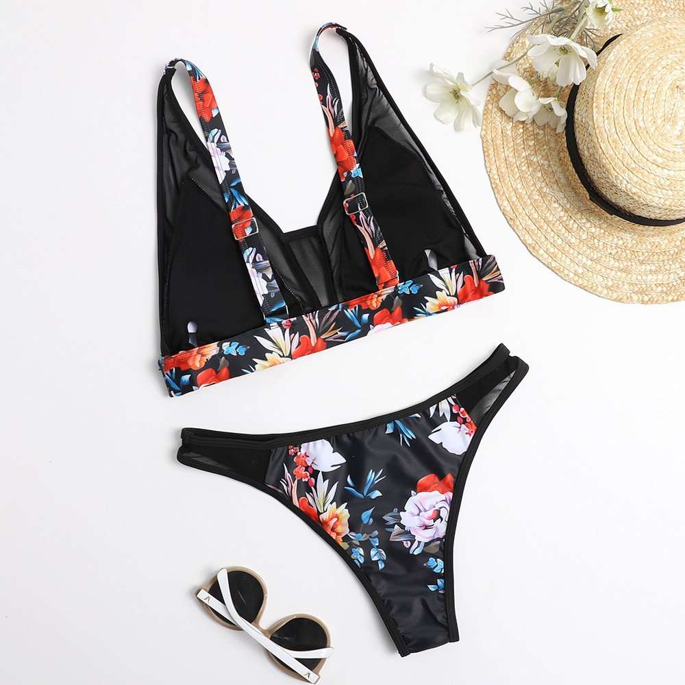 Sexy Mesh Floral Sling Swimsuit image 3
