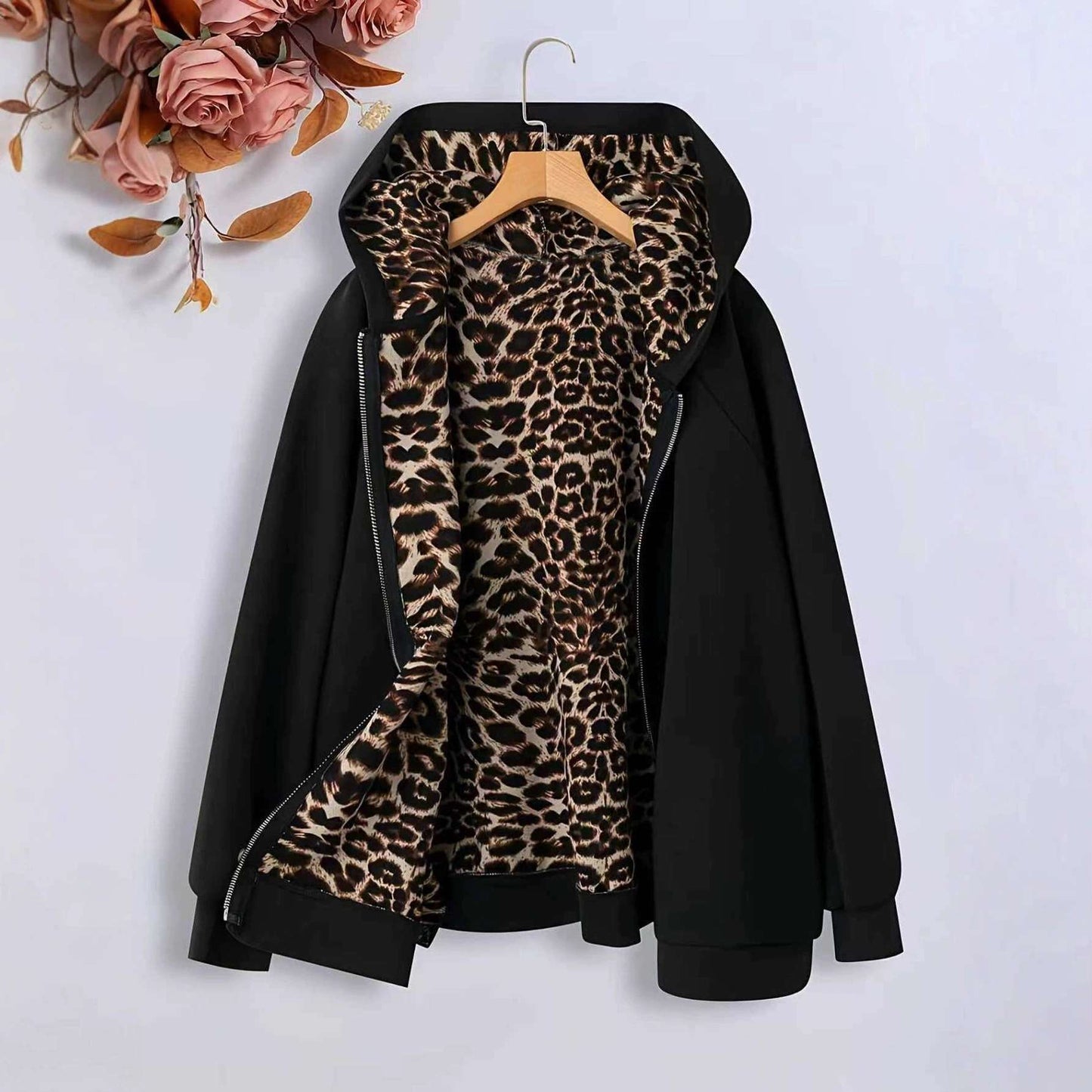 Hooded Jacket with Leopard Print Interior image 0