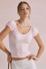 Ruched Sleeve Cotton Top image 1