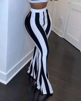 High-Waisted Striped Flared Pants - M, Black image