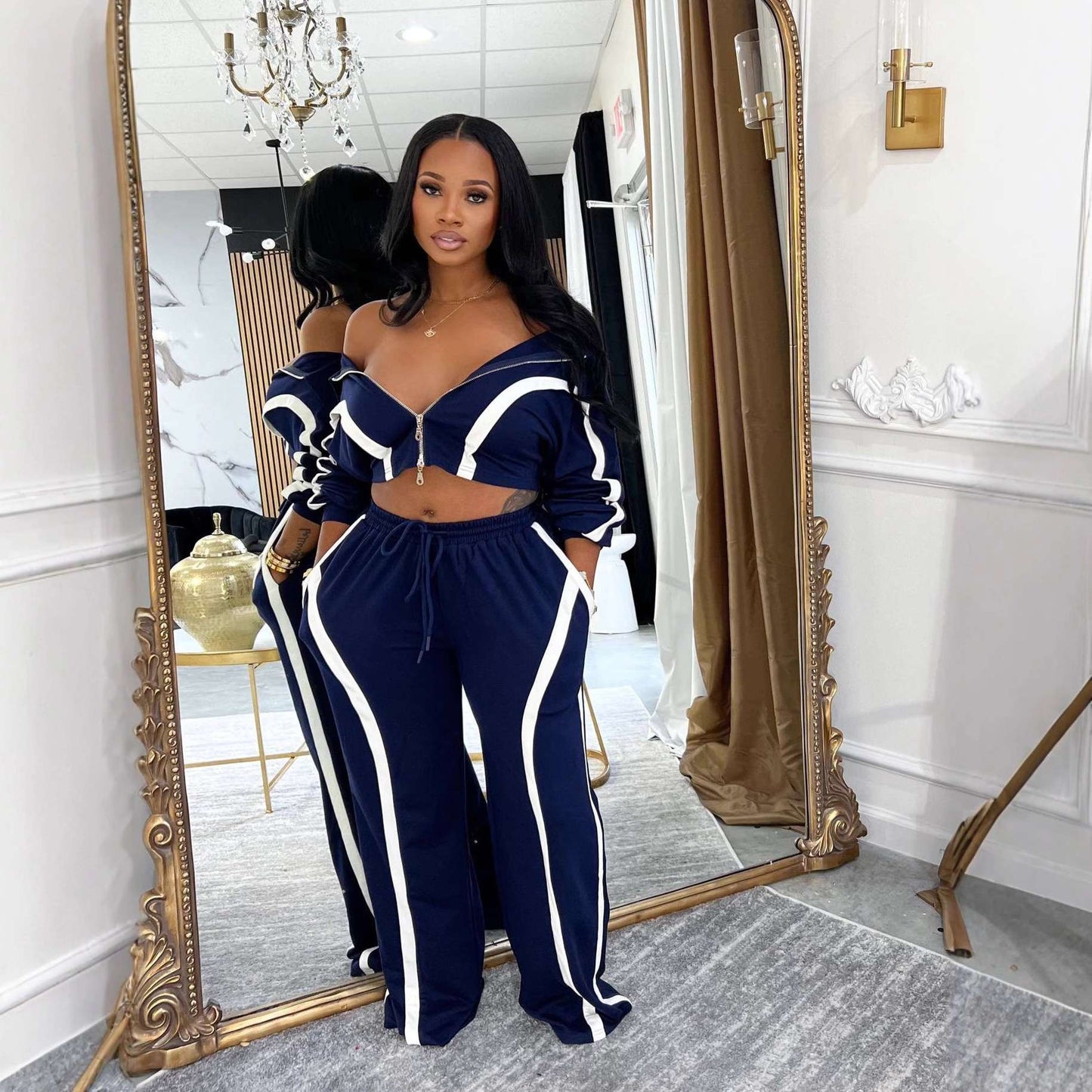 Tracksuit with Contrast Piping - L, Blue image