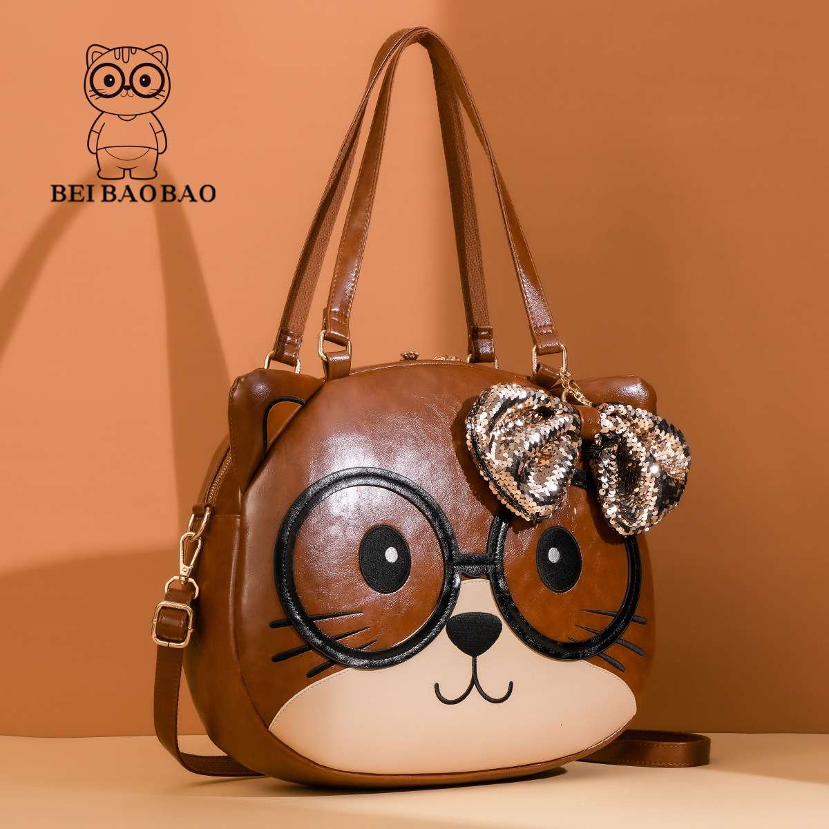 Cute Cat Face Bag with Bow Detail image 0