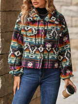 Fleece Jacket Ethnic Print Long Sleeve Shacket image 1