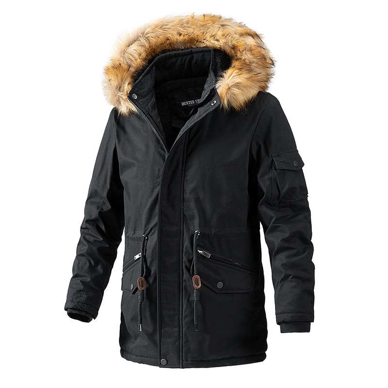 Faux Fur Hood Parka Casual Jackets - XXL, Black image