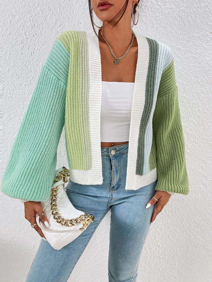 Contrast Color Knit Cardigan Sweater image 1