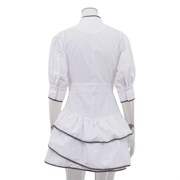 Tiered Dress with Button Detailing and Puffed Sleeves image 5