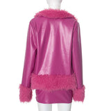 Fluff Lapel Coats Split Hem Skirt Set image 3