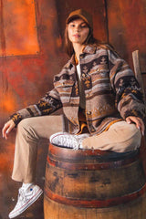 Vintage Inspired Shirt Jacket Coat - XL, Multi Yellow image