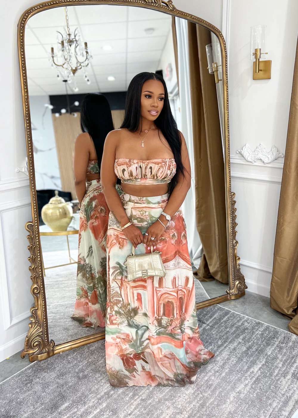 Pastel Scenic Print Bandeau Top & Maxi Skirt image 4