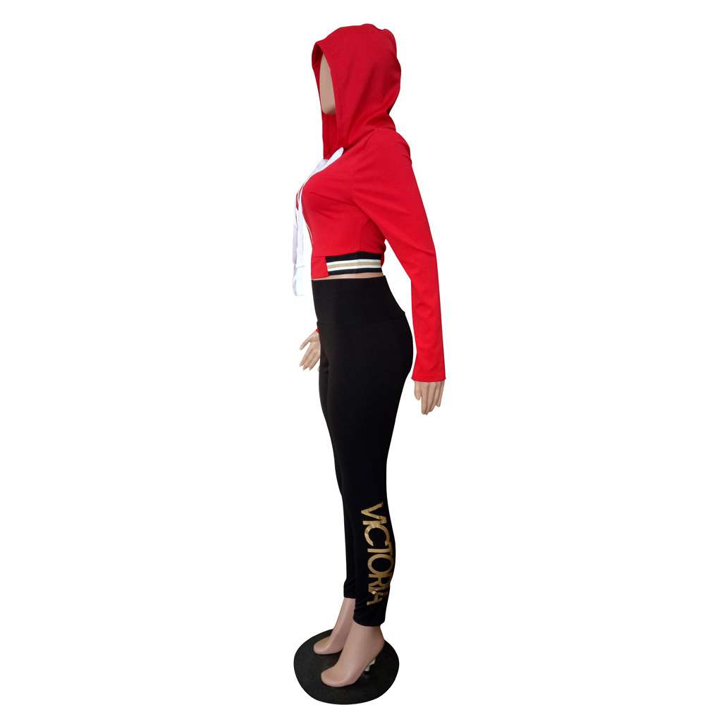 Fashion Sports Hooded Print Long Sleeve Set image 3