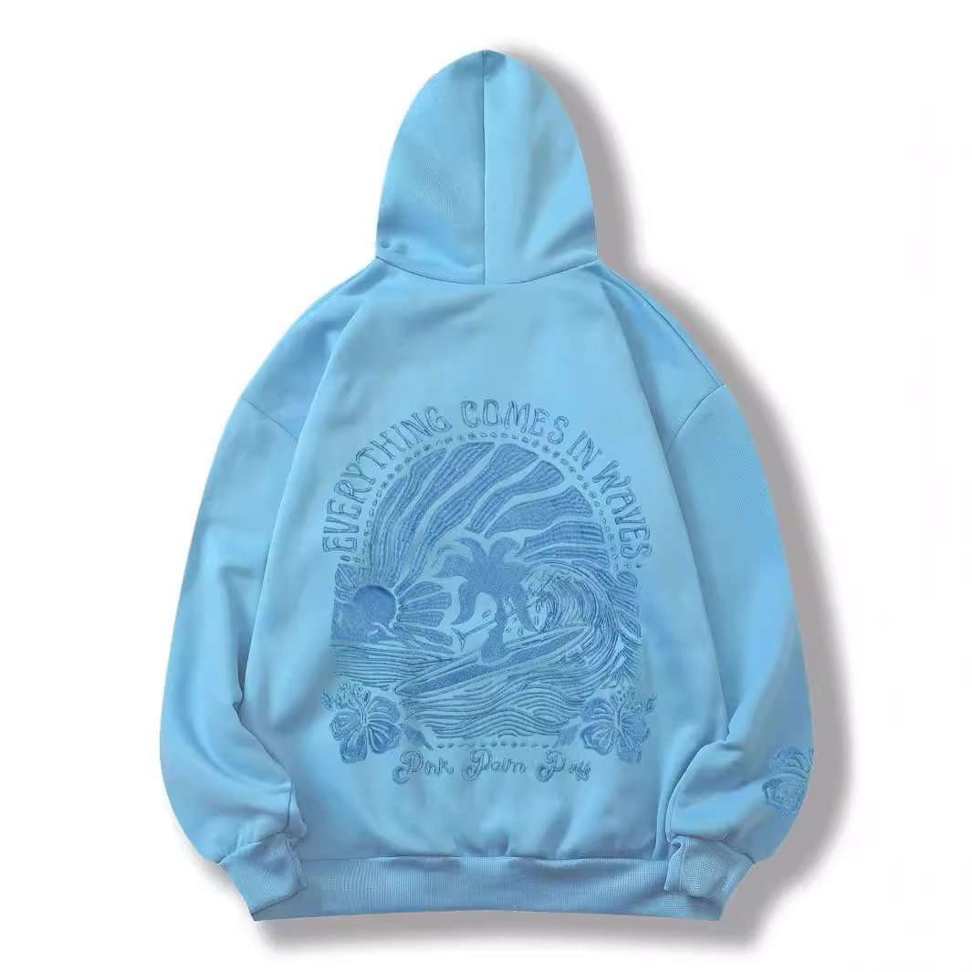 Oversize Backprint Pullover Hoodie - M, Baby Blue image