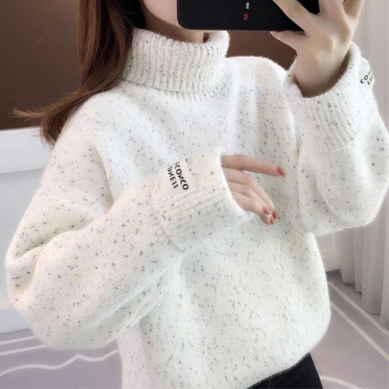 Mock-Neck Knitting Sweater Pullover - S, White image