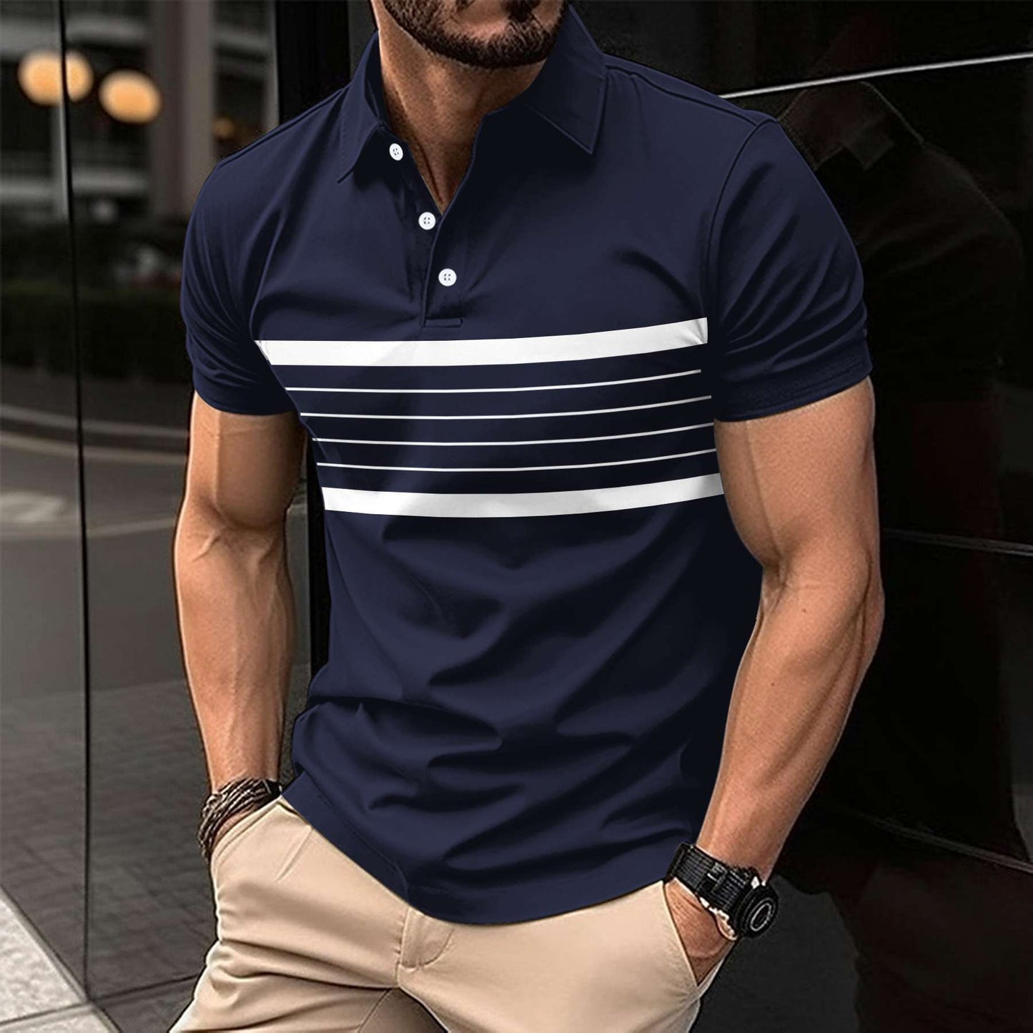 Polo Shirt with White Horizontal Stripes image 3