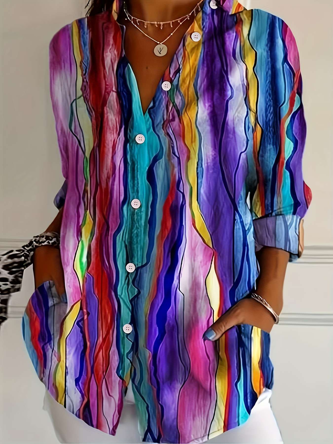 Vibrant Abstract Pattern Button-Up Shirt image 1