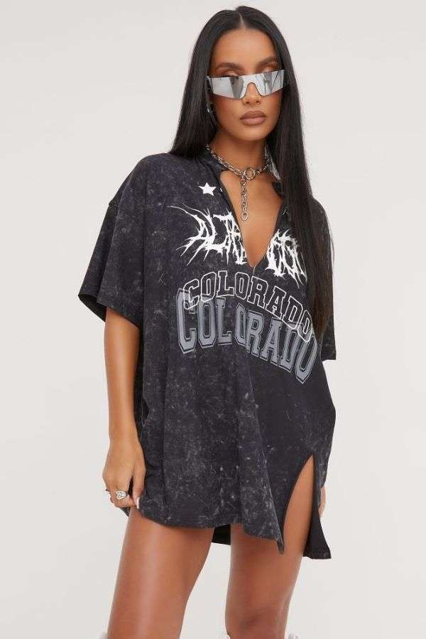 Vintage Graphic T-Shirt with Side Slit image 0