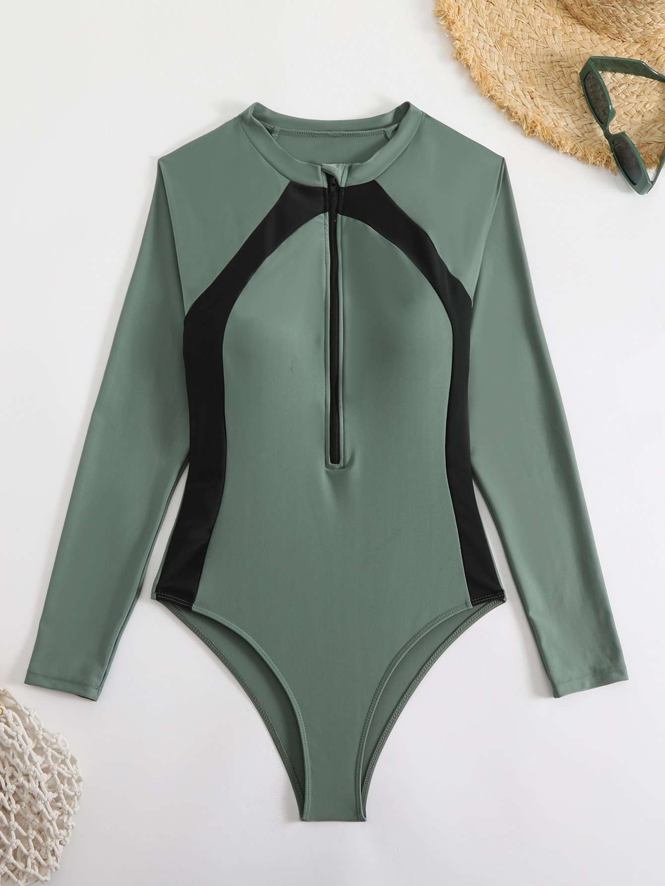 Tropical Long Sleeve Zip-Up Swimsuit image 1