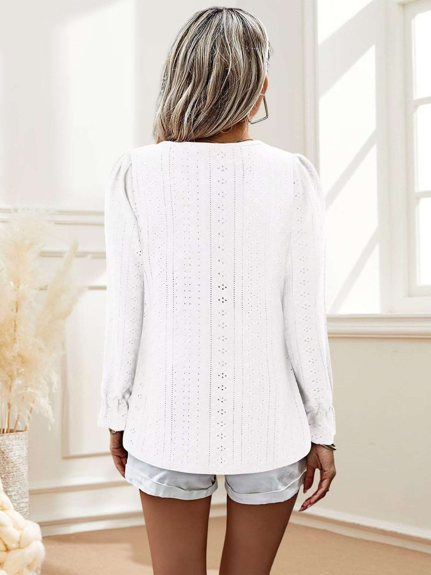 Elegant Eyelet Long-Sleeve Blouse image 3