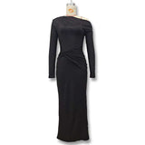 Asymmetrical Neck Ruched  Shimmery Maxi Dress image 5
