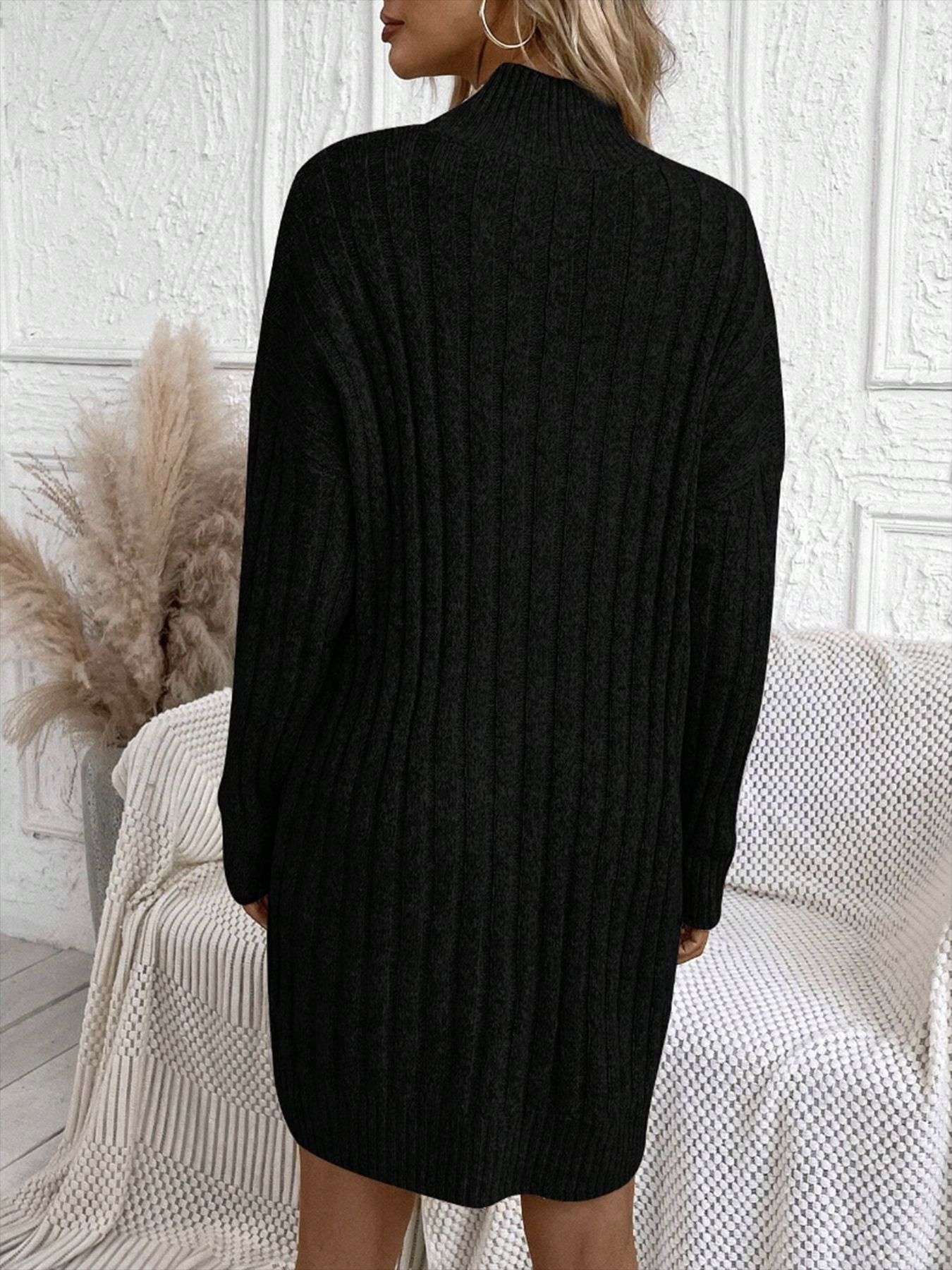 Elegant Knitted Striped Turtleneck Dress image 6