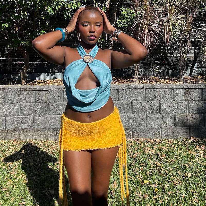 Textured Mini Skirt with Side Ties image 5