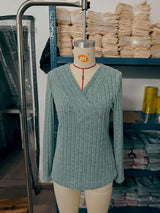 V-Neck Ribbed Sweater with Subtle Stripes image 5