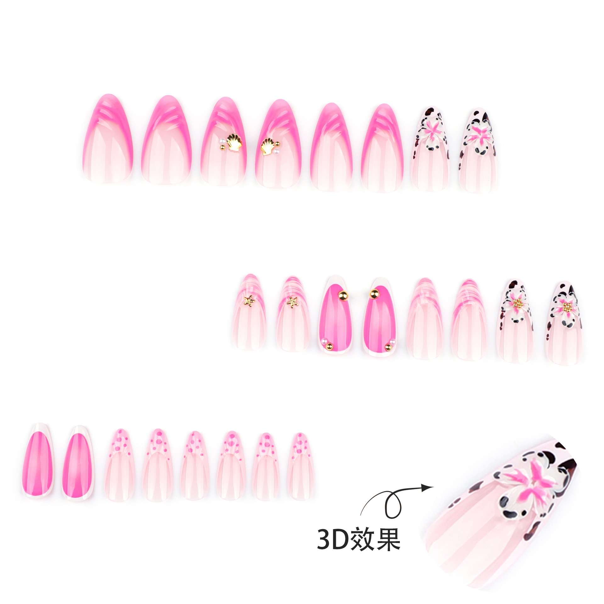 3D Floral Pink Stiletto Nail Art Set image 2