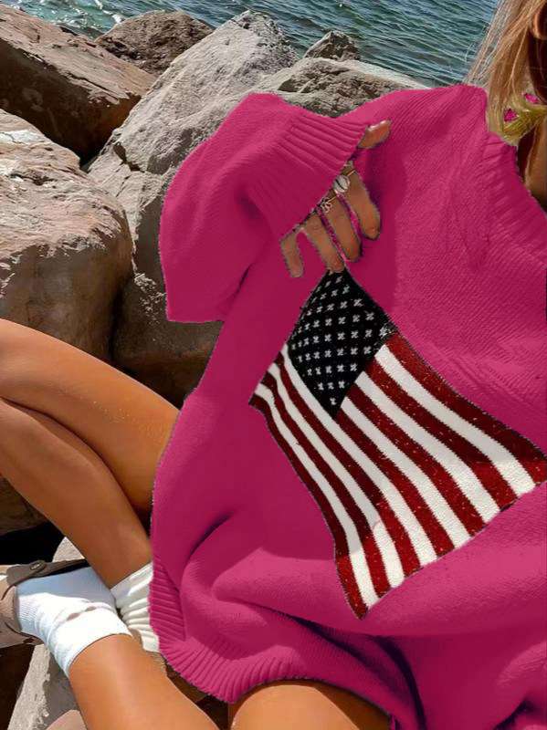 American Flag Sweater Sweater Long Sleeve  Pullover image 2